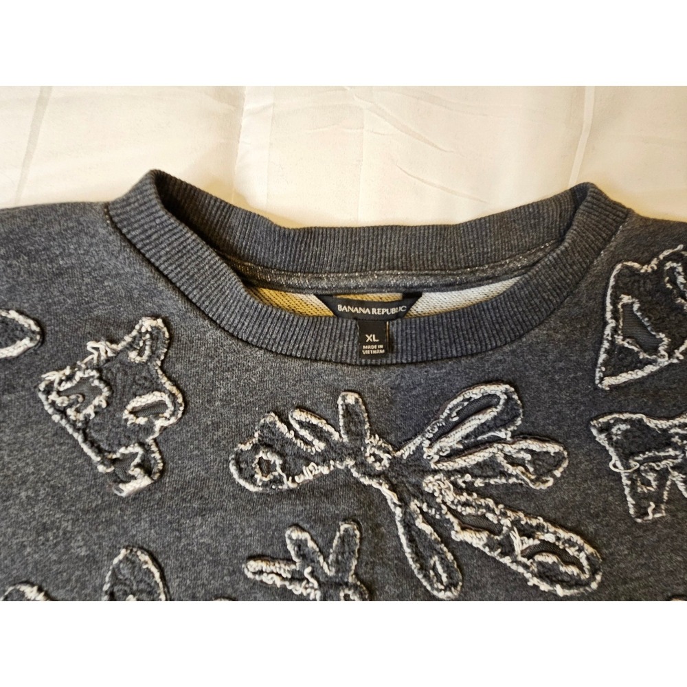 Banana Republic Womens XL Gray Abstract Applique Crew Neck Sweatshirt Pullover